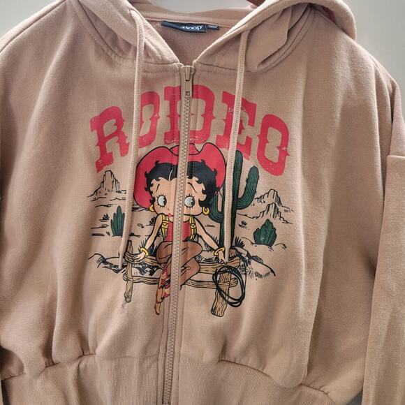 Betty Boop Women's Sz M Cropped Hoodie Pullover Sweater Long Sleeve Stretchy - Picture 2 of 7